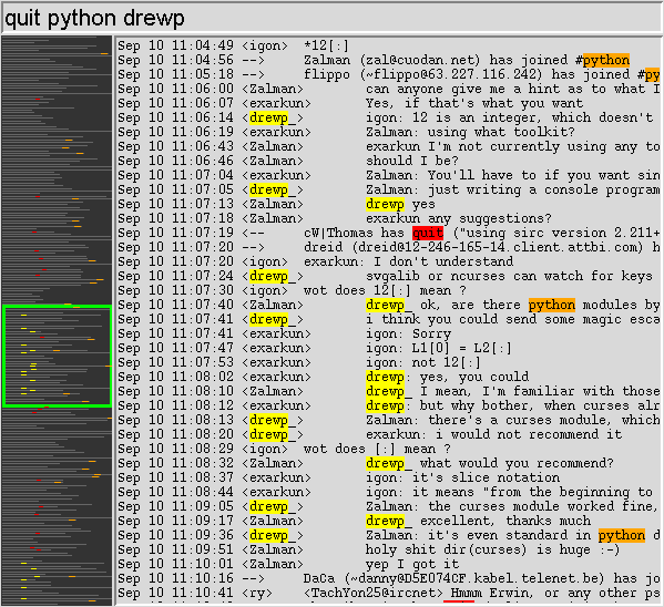 some highlighting on the #python irc channel